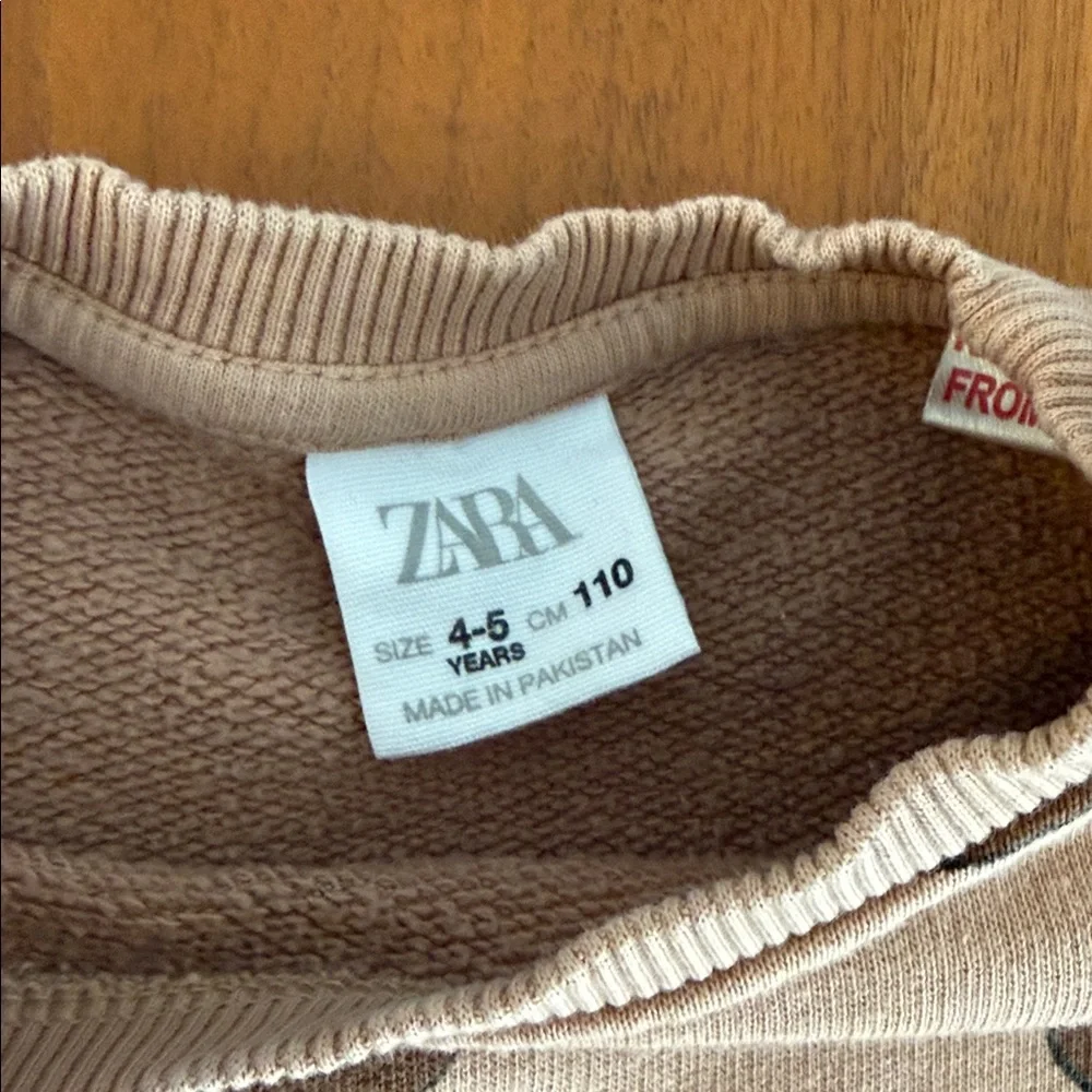 Zara Kids Light Brown Bear Pattern Sweatshirt